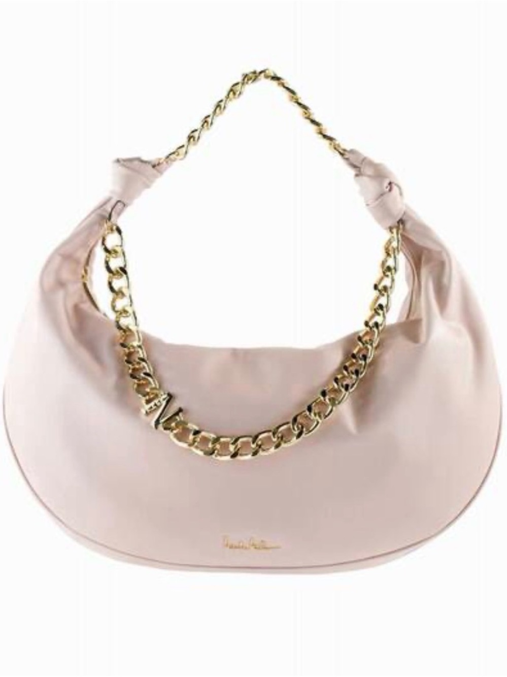 Nicole Miller Blush Pink Hobo Shoulder Bag with Gold Chain